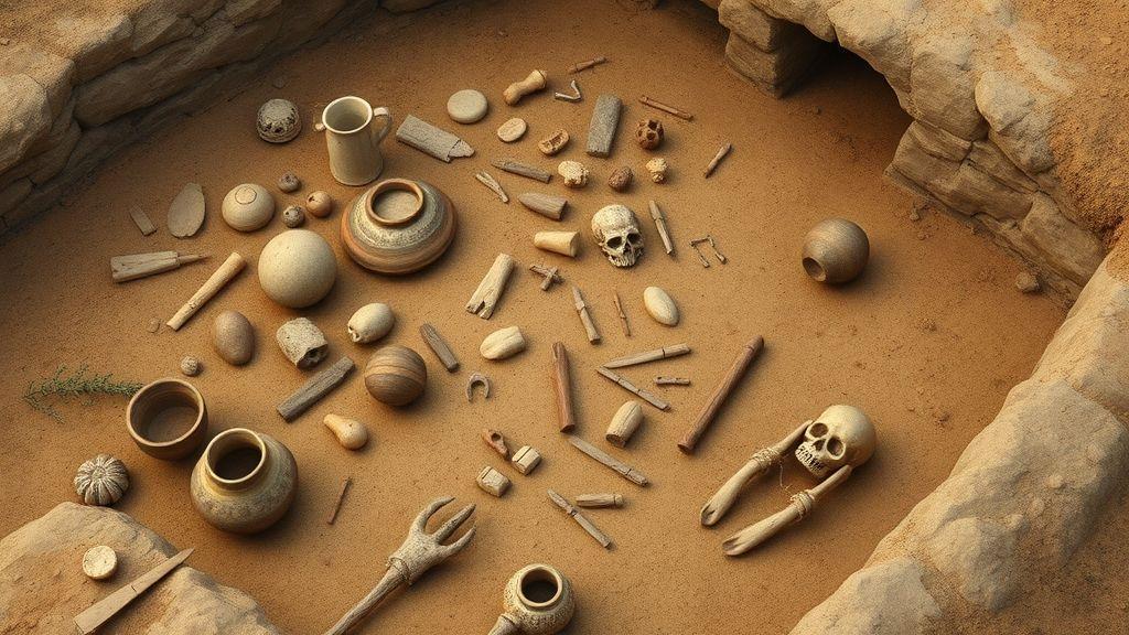  Achados de artefatos, cerâmicas e restos humanos