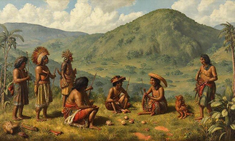 Línguas indígenas em 1500: Tupi, Jê, Aruak, Karib